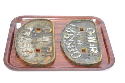 Lot 195 - Great Western Railway wagon plate, circa 1920's, twenty tons off a milk wagon and a Great...