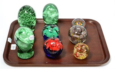 Lot 208 - Three Victorian glass dump paperweights and six other glass paperweights