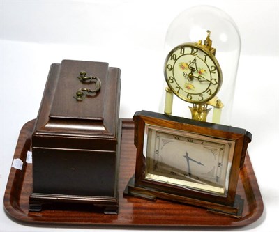 Lot 211 - Two mantel timepieces and a George III mahogany tea caddy