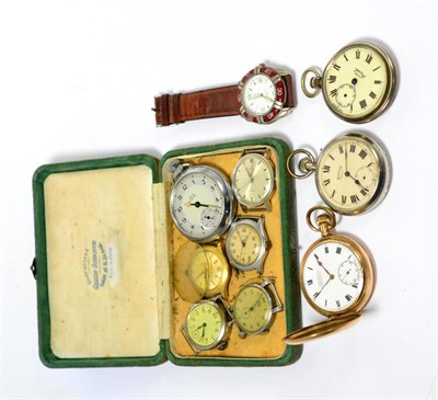 Lot 217 - A gold plated pocket watch, three other pocket watches and six wristwatches