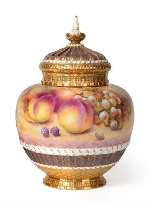 Lot 51 - A Royal Worcester Porcelain Pot Pourri Jar, painted by C Hughes, 2nd half 20th century, pierced...