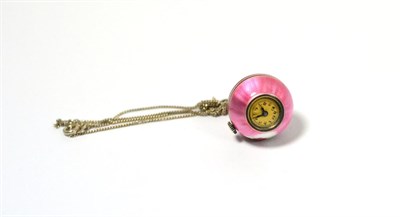 Lot 240 - Pink enamel watch pendant on chain (a.f. - enamel flaking)