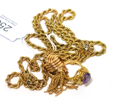 Lot 256 - A collection of yellow metal jewellery comprising a rope design necklace (on link stamped '9'), gem