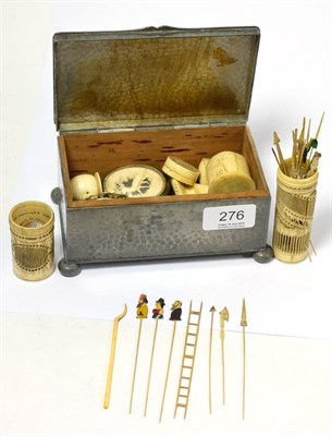 Lot 276 - A quantity of 19th century collectors items including ivory and bone miniature boxes, a...