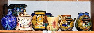 Lot 302 - A quantity of multi coloured Gouda Royal Holland pottery and a Masons Mandalay timepiece