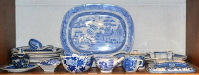 Lot 303 - A collection of 19th century blue and white ceramics including ladle, meat plate etc