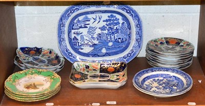 Lot 305 - Imari dessert service, four scene painted dessert plates, a Willow pattern platter etc