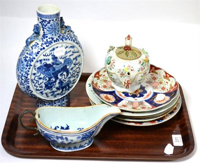 Lot 311 - A collection of Chinese and Japanese ceramics including blue and white Moonflask; a Qianlong teapot