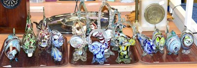 Lot 327 - A collection of Murano glass vases and fish (on three trays)