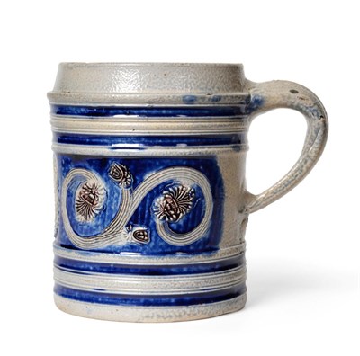 Lot 60 - A Westerwald Saltglaze Stoneware William III Commemorative Mug, circa 1700, of cylindrical form...