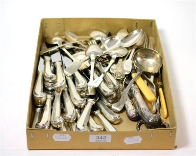 Lot 342 - A quantity of silver including silver pistol grip handled knives, Irish silver tablespoons,...