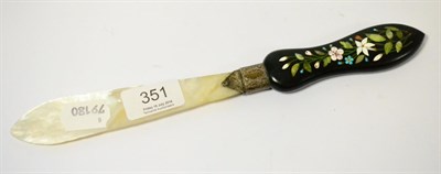 Lot 351 - Derbyshire inlaid hardstone and mother of pearl paper knife