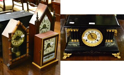 Lot 378 - Three mantel timepieces and a striking ebonised mantel clock (4)