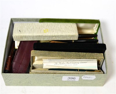 Lot 396 - Four Waterman yellow metal pens, together with eighteen other pens and three silver pencils (25)