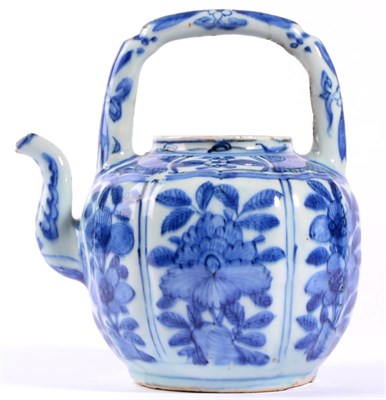 Lot 67 - A Chinese Porcelain Wine Ewer, Wanli period, of fluted ovoid form with overhead crabstock...