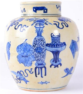 Lot 72 - A Chinese Porcelain Ginger Jar and Cover, 19th century, carved and painted in underglaze blue...