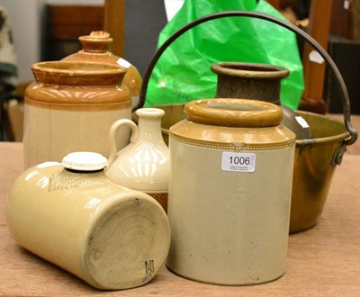 Lot 1006 - Various stoneware, brass and linen (qty)