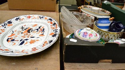 Lot 1008 - Large Mason's platter, box of ceramics and glass