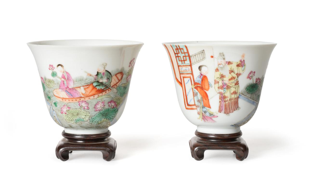 Lot 76 - A Pair of Chinese Porcelain Beakers, Chenghua reign mark but not of the period, of bell form,...