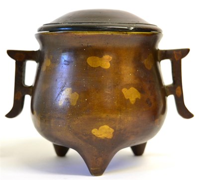 Lot 80 - A Chinese Gilt Splashed Bronze Censer, Qing Dynasty, 17th/18th century, of ovoid form with...