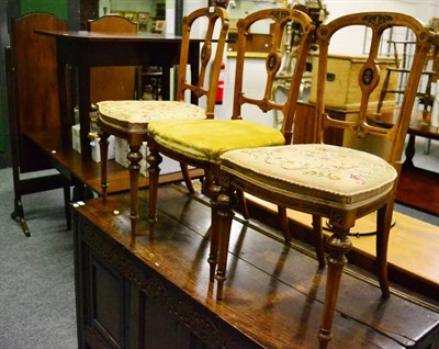 Lot 1124 - Pair of mahogany framed cheval mirrors, two gate leg tables and three inlaid chairs