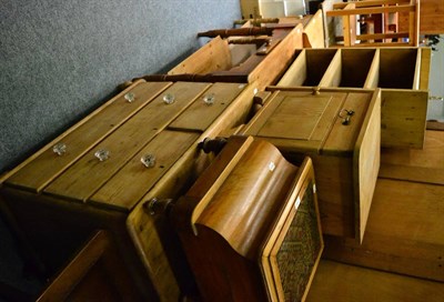 Lot 1149 - Group of pine furniture including Victorian three height chest of drawers, washstand, open...