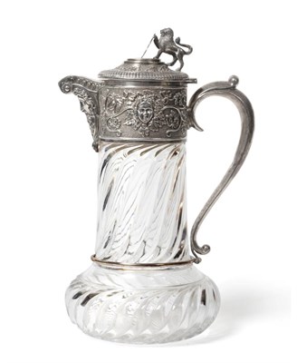Lot 96 - A Victorian Silver Mounted Glass Claret Jug, John Grinsell & Sons, London 1893, the mount decorated