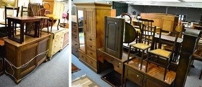 Lot 1154 - Group of furniture comprising four 19th century chairs, oak sideboard containing various hi-fi...