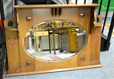 Lot 1159 - Oak framed Arts & Crafts over mantel mirror