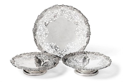 Lot 97 - A Set of Three Pierced Silver Tazza, Stower & Wragg, Sheffield 1944, in two sizes, decorated with a