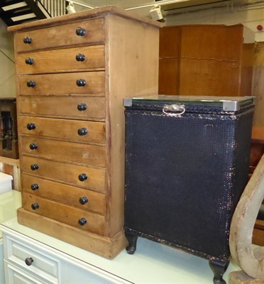 Lot 1167 - A pine chest of drawers together with a linen basket