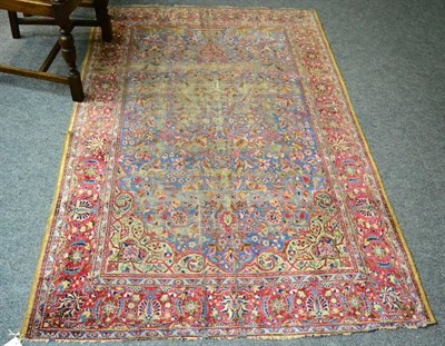 Lot 1168 - Silk Kashan prayer rug, Central Iran, the pale indigo field with an urn issuing flowers,...