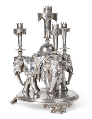 Lot 98 - An Electroplated Table Centrepiece, apparently unmarked, late 19th century, modelled as three...