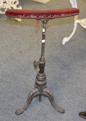 Lot 1179 - A French cast iron adjustable harp stool, possibly for a musician, stamped to the triform base 'C H