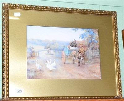 Lot 1205 - E L Hardman, Donkey and cart, watercolour