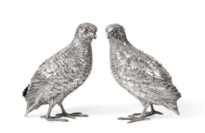Lot 103 - A Pair of German Silver Models of Partridges, Neresheimer, Hanau, and with English import marks for