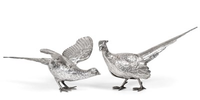 Lot 104 - A Pair of Silver Table Models of Pheasants,  C J Vander, London 1986, modelled as a cock and a hen
