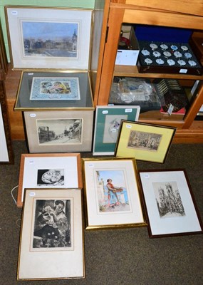 Lot 1229 - A collection of etchings, watercolours and prints