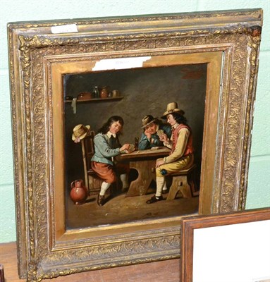 Lot 1240 - Follower of David Tenniers (late 19th century), Figures playing cards in an interior, oil on metal