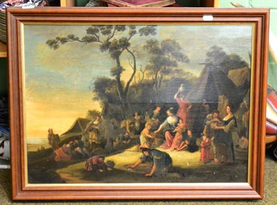 Lot 1243 - Manner of P. Wouwermans, A camp with figures, oil on baord