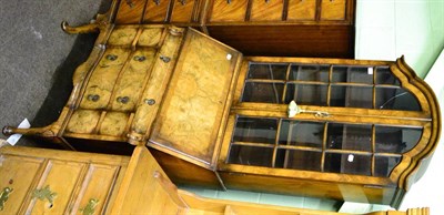 Lot 1264 - Reproduction burr walnut veneered display bureau bookcase