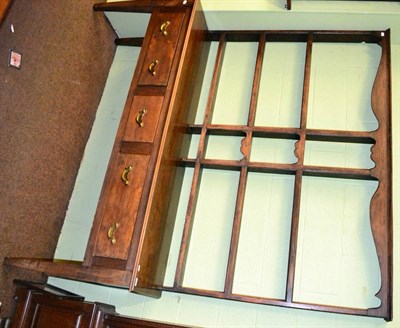 Lot 1268 - Dresser base with three drawers and associated plate rack