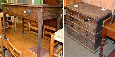 Lot 1277 - A 19th century oak single drawer side table and a 19th century oak chest of drawers