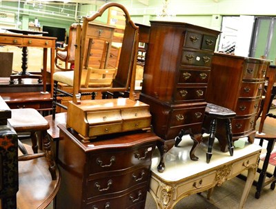 Lot 1286 - A carved oak spinning chair, a 19th century stool and a burr walnut veneered dressing table mirror