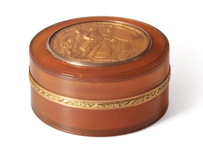 Lot 112 - A French Blonde Tortoiseshell Snuff Box, circa 1790, circular with pull-off cover and two...