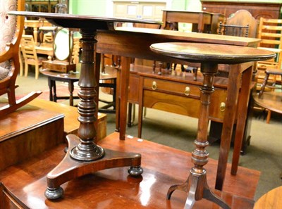 Lot 1298 - A 19th century mahogany tilt-top occasional table, turned column, trefoil base, together with a...