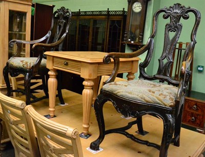 Lot 1362 - A pair of 18th century Dutch walnut chairs with added arms and drop in seats