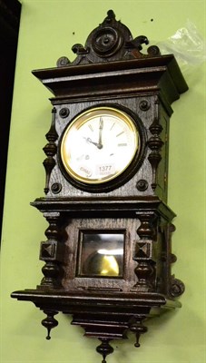 Lot 1377 - Late 19th/early 20th century oak cased wall clock, the silvered dial W Potts