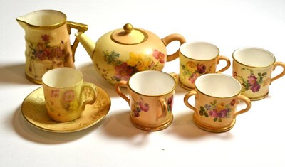 Lot 27 - Royal Worcester miniature tea pot, six other pieces of Royal Worcester Blush Ivory and a Grainger &