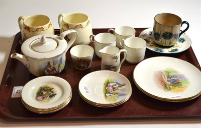 Lot 42 - Grimwades 'Beatrix Potter' nursery tea set, two Royal Doulton 'Bunnykins' mugs and a Macintyre...